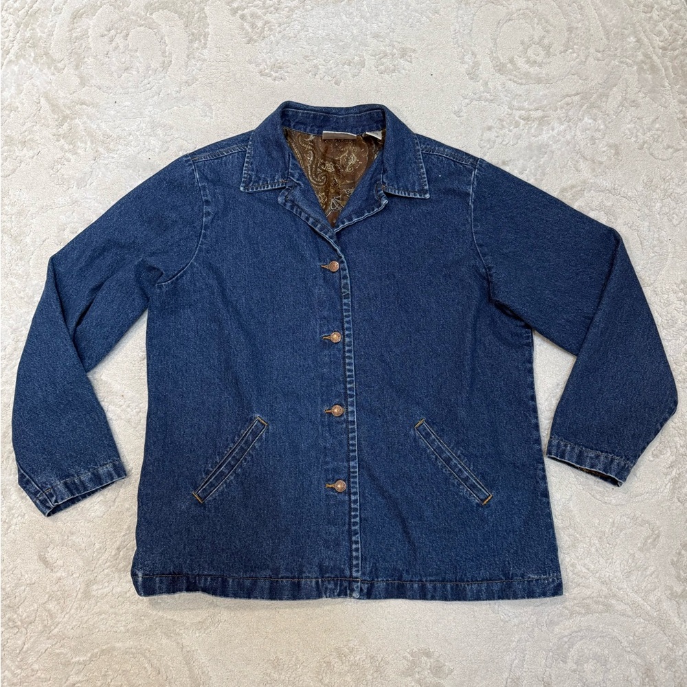 Bill Blass Jeans Denim Jacket Womens PXL Paisley Lined‎ Vintage Blue Chore Coat